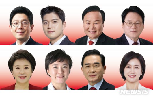 국힘 최고위원 컷오프 통과 김병민, 김용태, 김재원, 민영삼, 정미경, 조수진, 태영호, 허은아 후보(상단 왼편에서 시계방향 순)