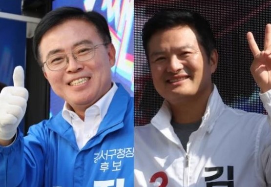 강서구청장 보궐선거에 나선 진교훈(왼쪽) 더블어민주당 후보와 김태우 국민의힘 후보 