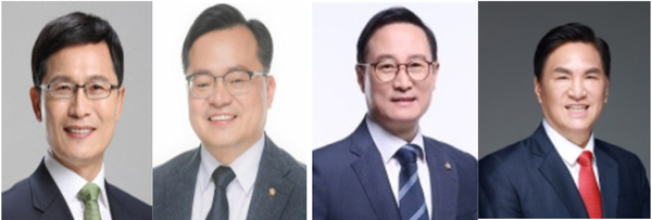 왼쪽 부터 민주당 유길종, 이동주, 홍영표, 그리고 강창규 국민의힘 당협위원장