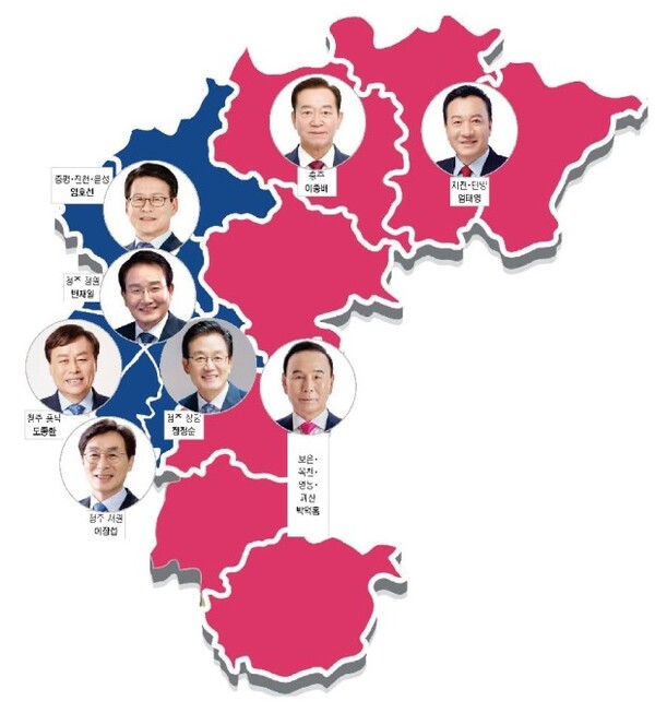 지난 2020년 21대 총선 충북지역 선거구별 당선자