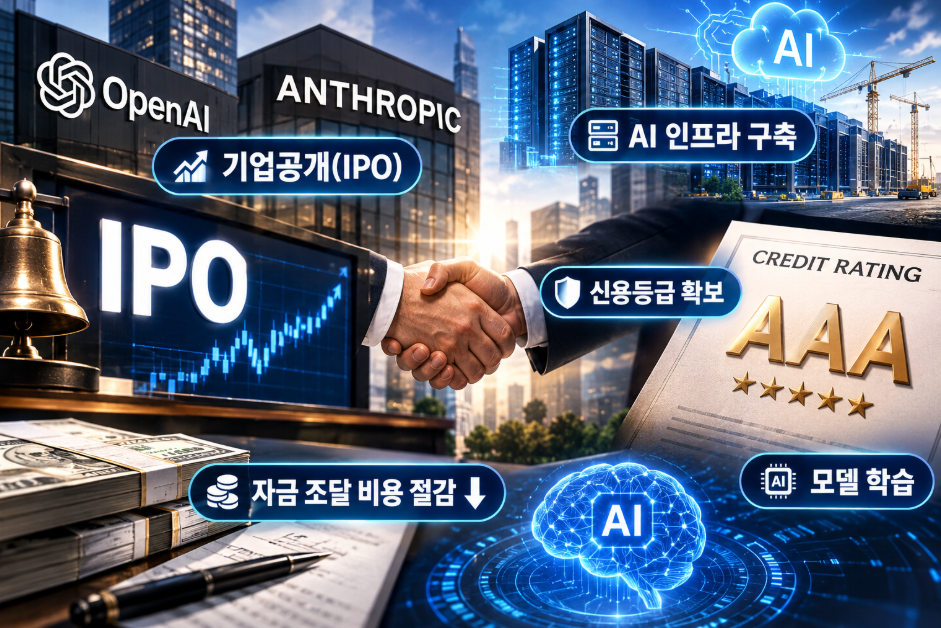오픈AI와 앤트로픽이 기업공개(IPO) 직후 투자적격 신용등급을 확보하기 위해 막전막후 협상에 나섰다. 대규모 AI 인프라 구축과 모델 학습에 들어가는 자금 조달 비용을 획기적으로 낮추기 위한 행보다.